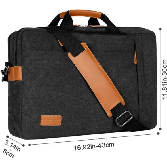 Men's Laptop Messenger Bag, 17-17.3 Inch Water Resistant Canvas (Dark Grey) - Picture 4 of 6